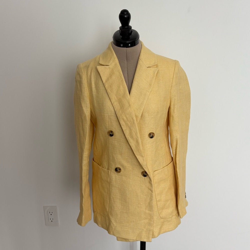 Ivana Milano Womens Blazer Size 6 Butter Yellow Double Breasted Lightweight